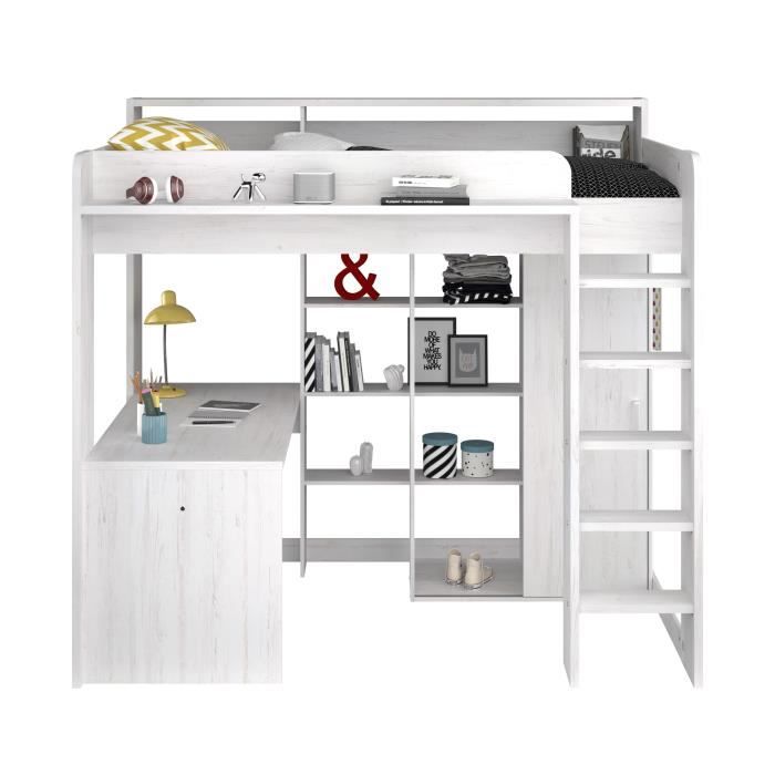 Lit combiné mezzanine enfant PARISOT Lena - Pin Petterson - Sommier inclus - 90 x 200 cm