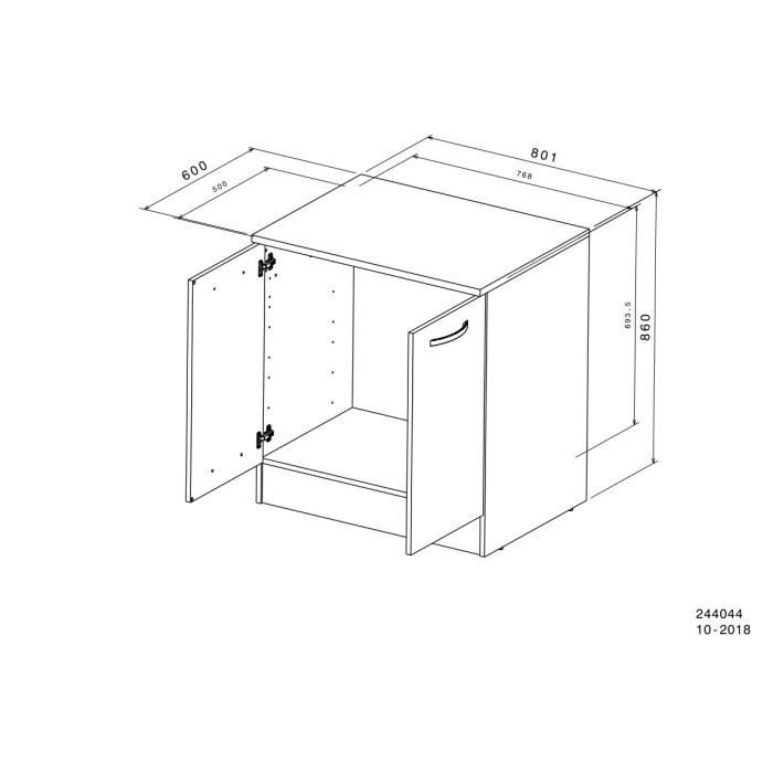Meuble bas cuisine - OSLO - 2 portes - Blanc - L 80 x P 60 x H 86 cm