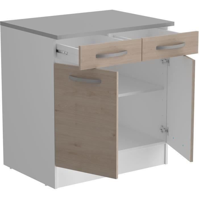 OSLO Meuble Bas 2 portes 2 tiroirs + plan - Décor Chene Jackson - L 80 x P 60 x H 86 cm