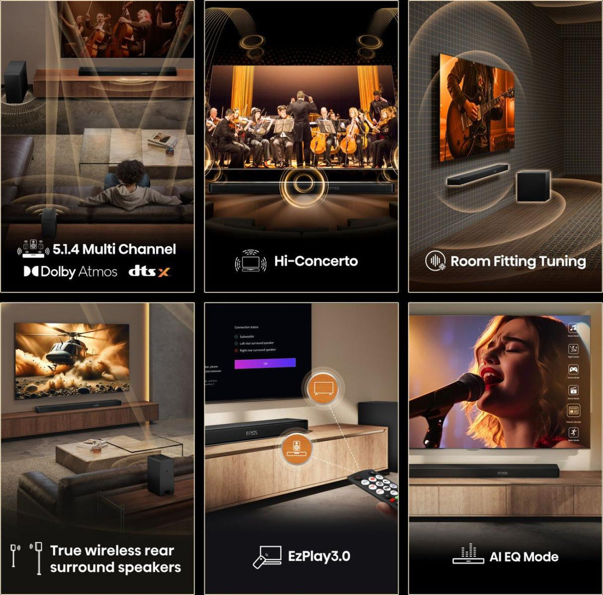 Barre de son - HISENSE - AX5140Q - 5.1.4 Canaux - Dolby Atmos & DTS:X - 520W - Caisson et enceintes arriere sans fil - HDMI eARC