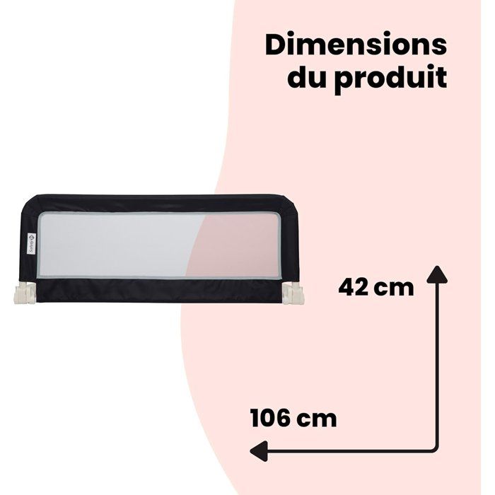 SAFETY 1ST Barriere de lit enfant pliable, 18 mois-5 ans, Tissu maille, Facile a installer et transporter, Auto-verrouillage, Noire