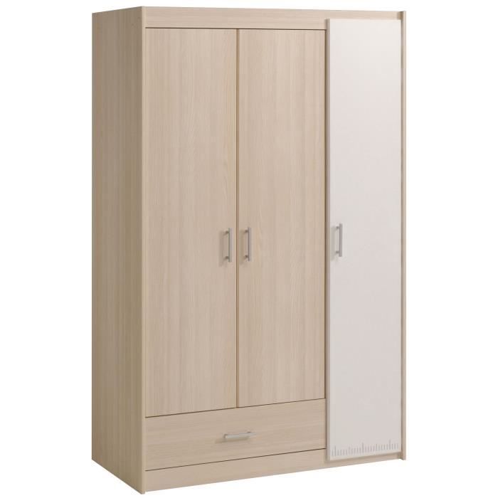 PARISOT Chambre enfant complete - Tete de lit + lit + armoire - Style contemporain - Décor acacia clair et blanc - CHARLEMAGNE