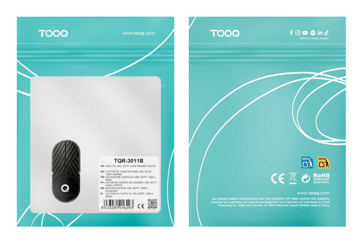 Lecteur de Cartes à puce TooQ TQR-3011B USB-C 2.0 (Noir)
