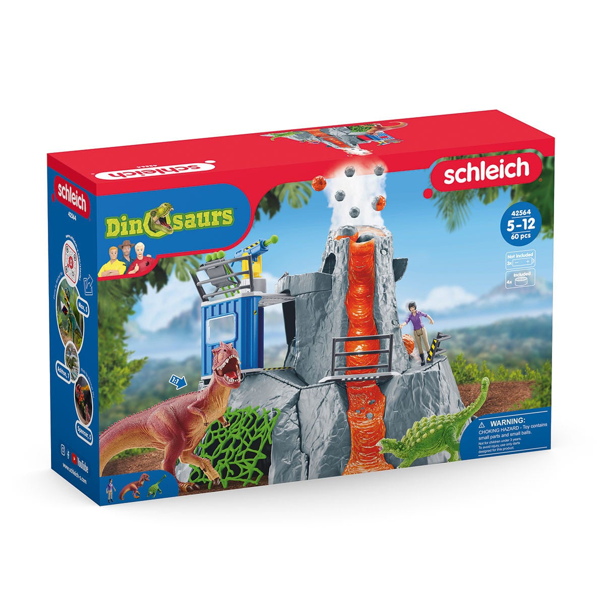 Expédition au grand Volcan, 1 figurine de chercheuse et 2 jouets dinosaures, Pour enfants des 5 ans, Schleich 42564 DINOSAURS