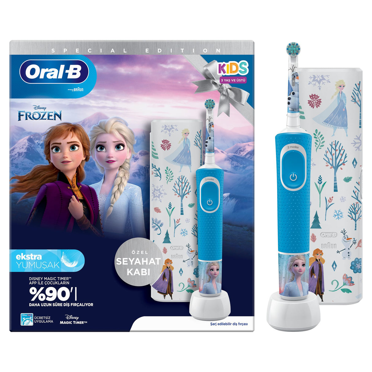 Oral-B Pro Kids3+ Brosse a dents électrique enfant La Reine Des Neiges, Disney, 1 étui de voyage, 1 Brossette Brossage Doux