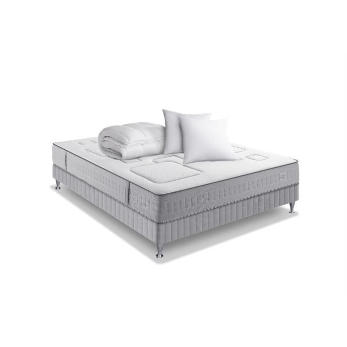 Ensemble matelas sommier 160 x 200 SIMMONS + Couette Oreillers - Hauteur 25 cm - Ressorts Sensoft - Fabriqué en France - SW3