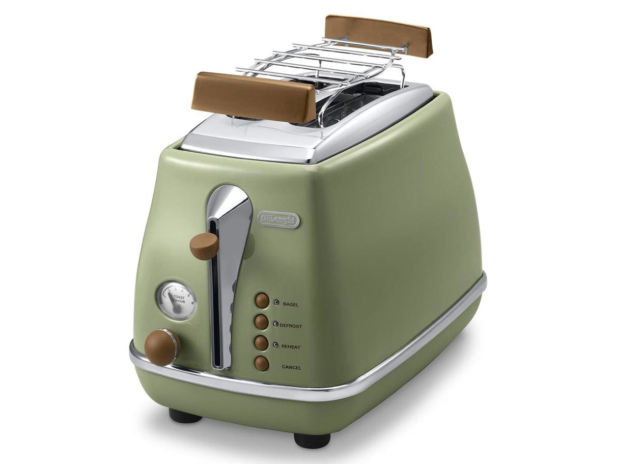 Grille pain - Delonghi - Icona Vintage - 2 tranches - 6 positions - Vert Olive/Chocolat