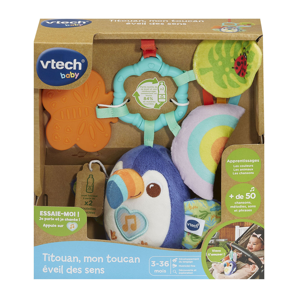 VTECH BABY - TITOUAN, MON TOUCAN ÉVEIL DES SENS (BOUTEILLES PLASTIQUE RECYCLÉES) - Multicolore