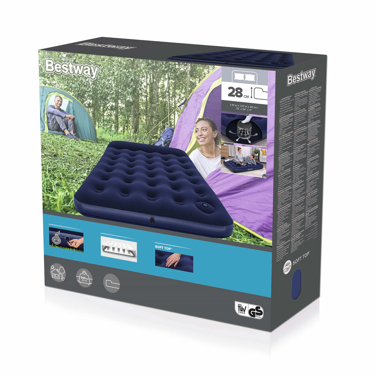 Matelas gonflable camping - BESTWAY - 67225 - 2 places - 1,91m x 1,37m x 22cm - Avec pompe a pied intégrée
