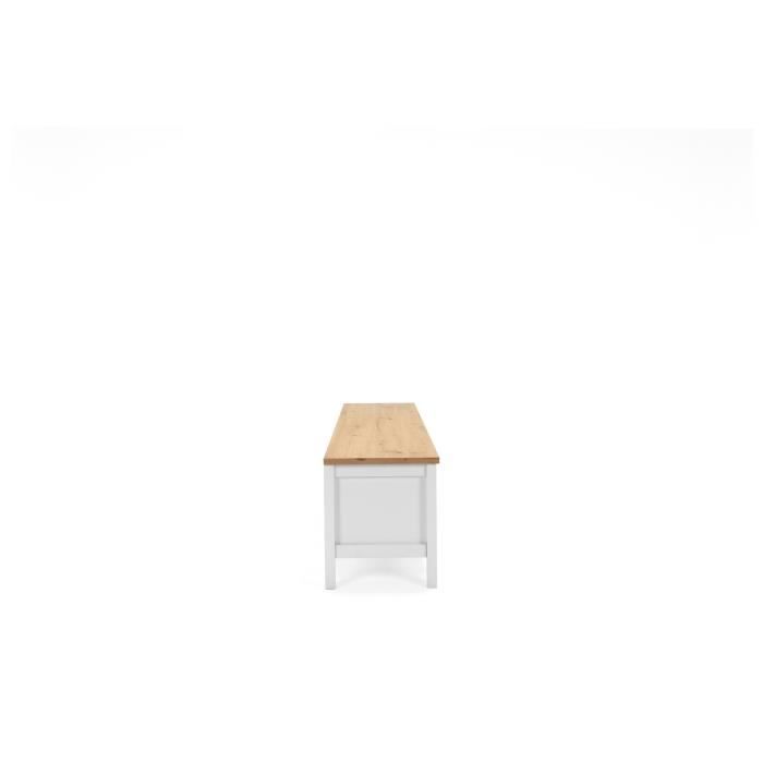 Meuble TV 2 tiroirs - Décor chene artisan et blanc - L 160 x P 45 x H 40 cm - BERGEN