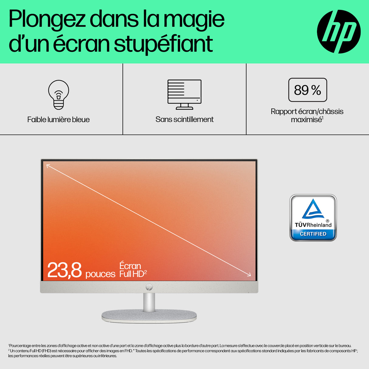 PC Tout-en-un HP 24-cr0090nf - Windows 11 - 23,8 FHD IPS - Ryzen 5 7520U - RAM 16Go - 512Go SSD - Clavier et souris sans fil