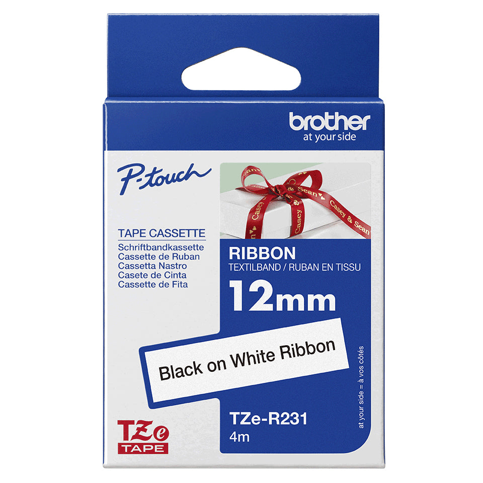 Ruban BROTHER - TZER231 - Noir sur Blanc 12mm - Qt 1