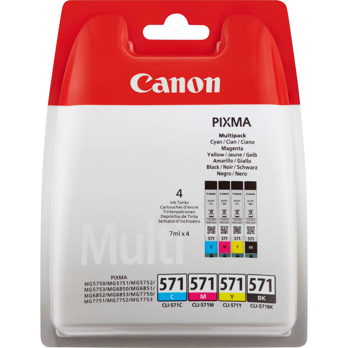 Pack 4 cartouches d'encre Canon CLI-571 (Couleurs + Noir)