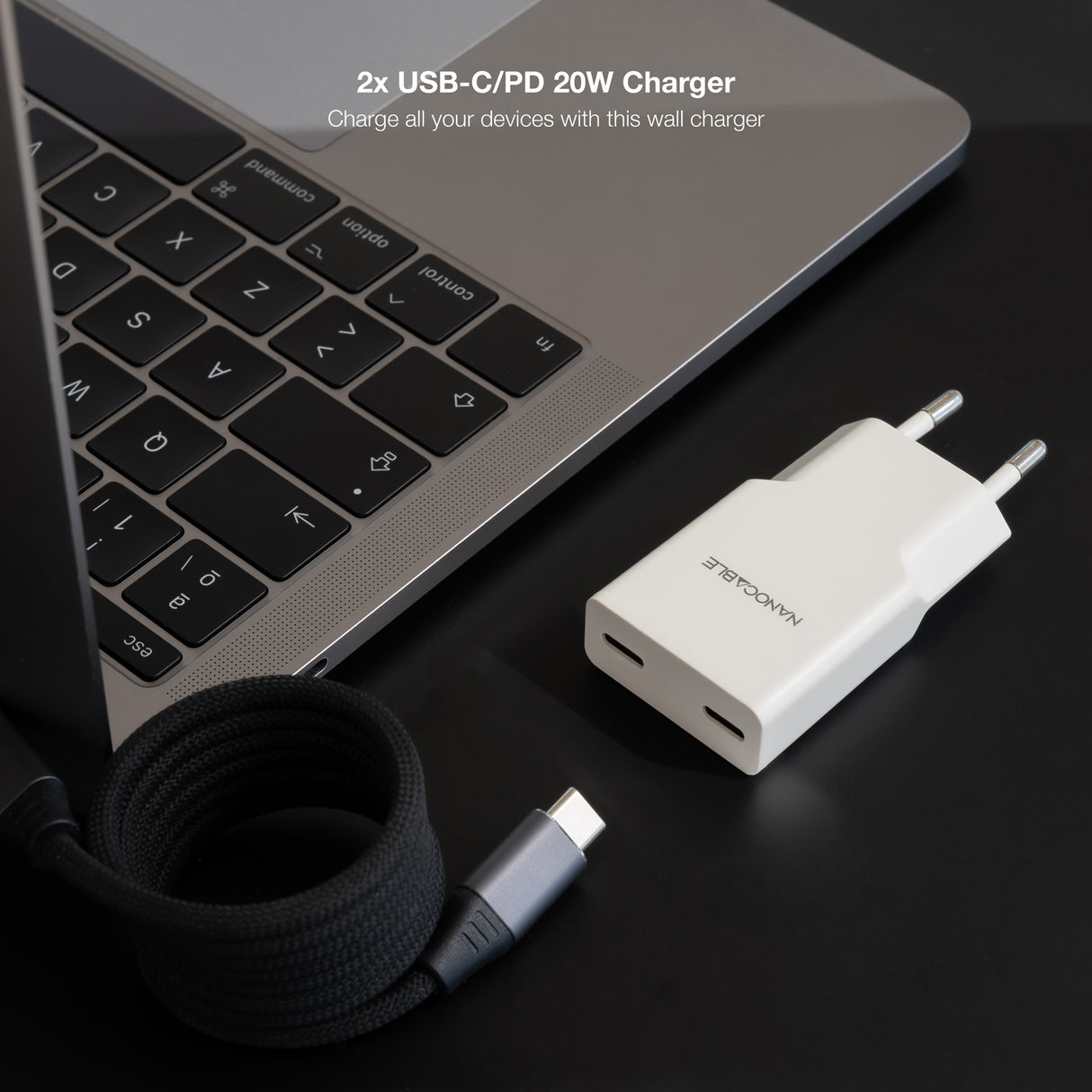 Chargeur secteur Nanocable 2x USB-C 20W (Blanc)