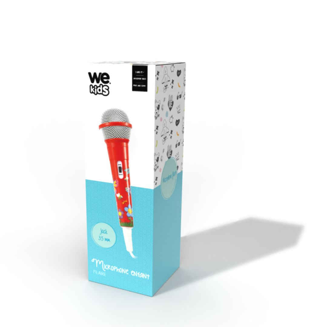 Microphone filaire WeKids, en jack 3.5mm, longeur du cable 2.8m, modèle ROUGE IN