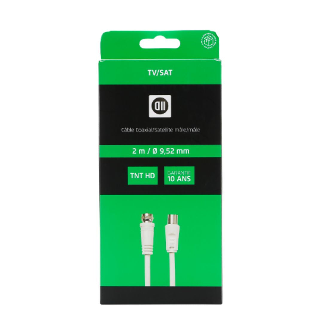 C ble Coaxial/Satellite 9.52 mm m le/m le - 2m - blanc