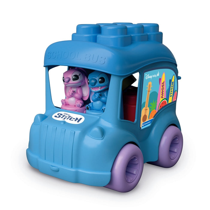Clementoni - Bus Stitch Clemmy - 6 cubes souples a empiler - 2 figurines - Éveil sensoriel et motricité fine - Pour bébé des 6 mois