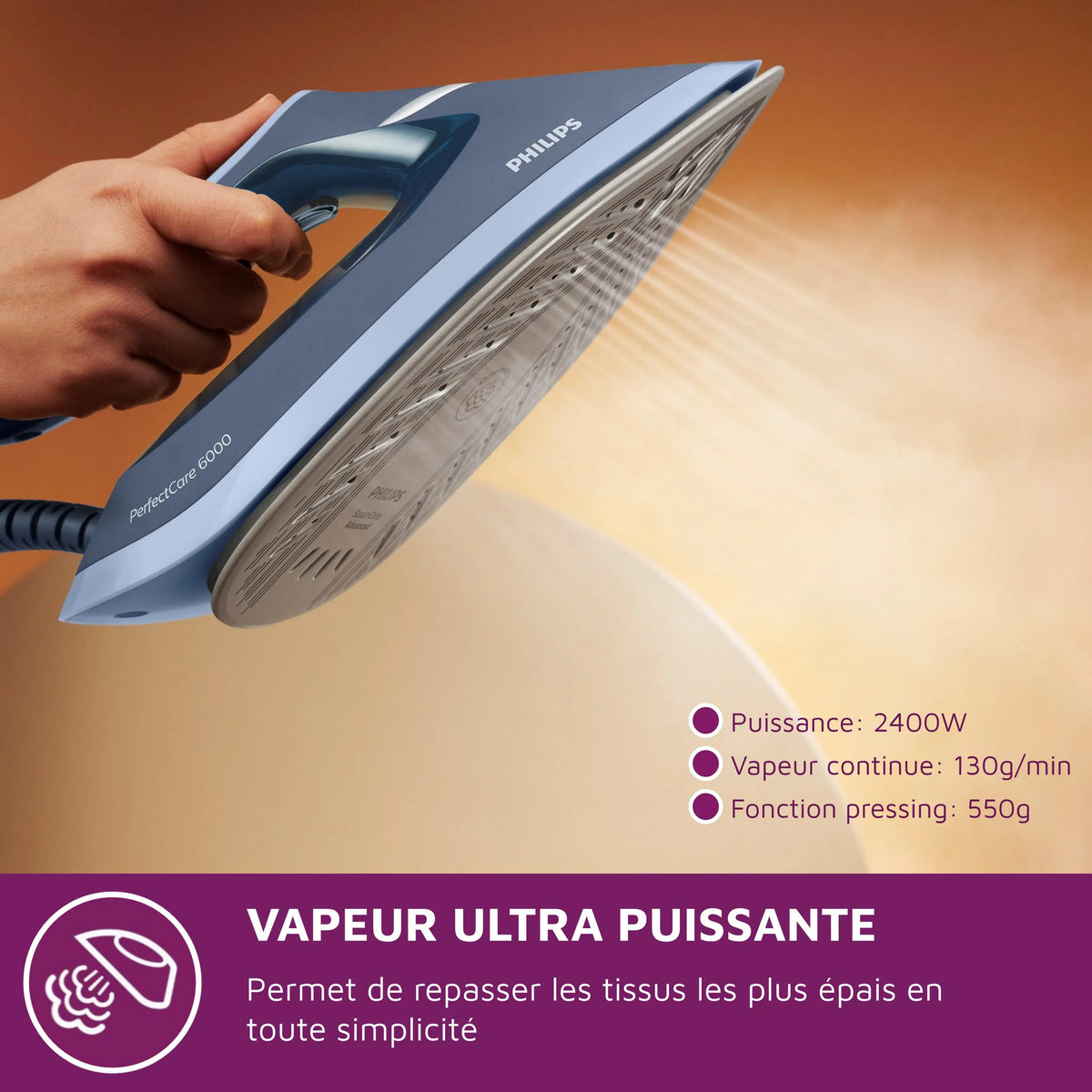 Centrale Vapeur - PHILIPS - PSG6042/20 - PerfectCare Compact Série 6000 - 8 bars - 1.8L - Bleu