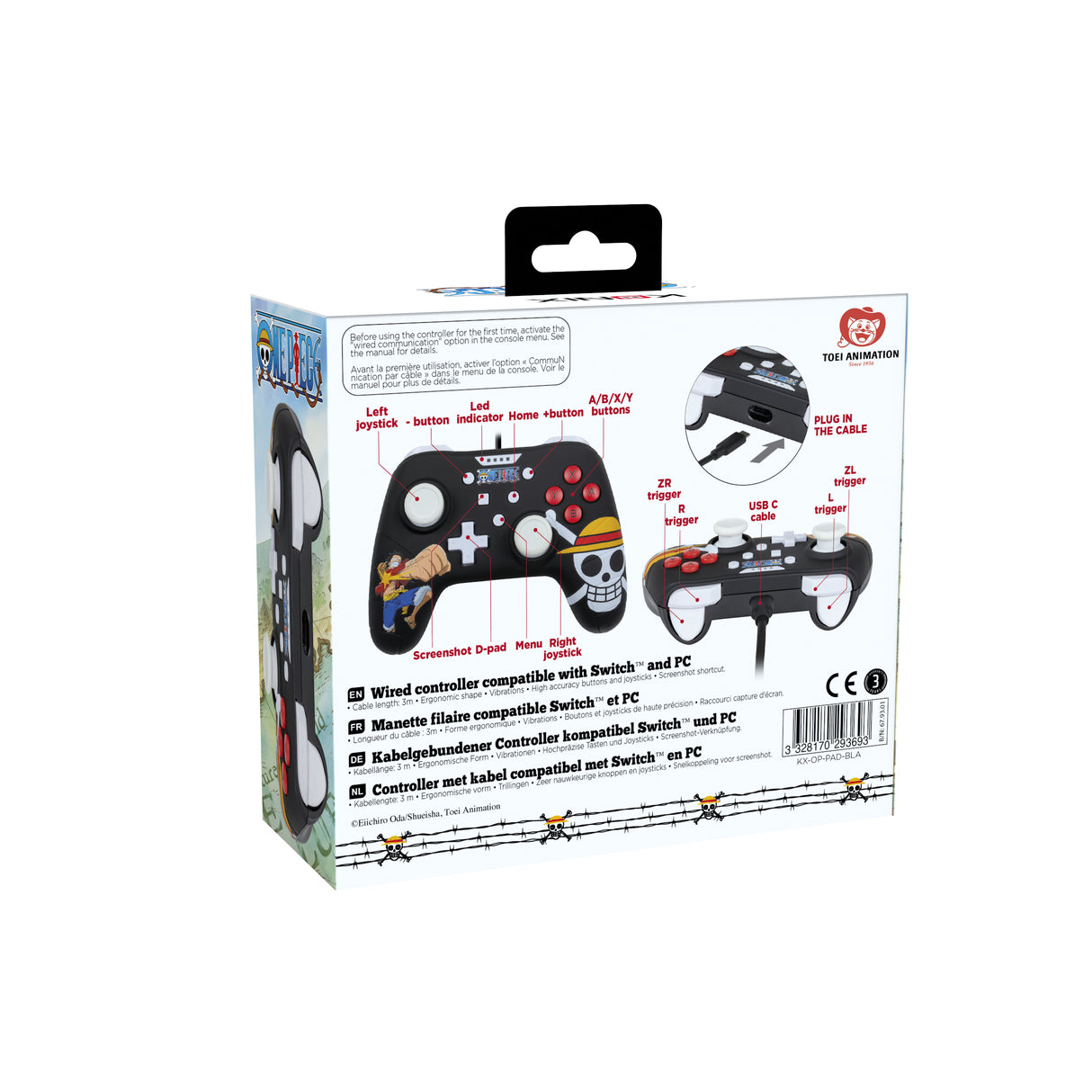 Manette - Konix - One Piece - Filaire - 3 m - Motif Luffy - Nintendo Switch