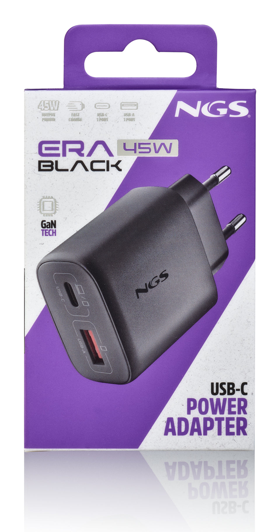 Chargeur secteur NGS Era 1x USB-C + 1x USB-A 45W (Noir)