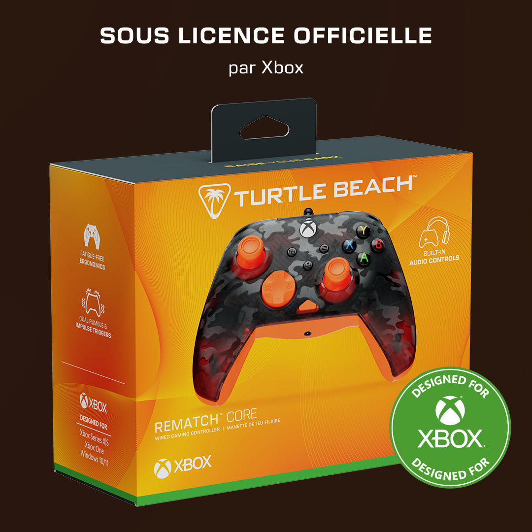 Manette de jeu - Xbox Series X|S, Xbox One et PC - Rematch Core - RGB - Filaire - Camouflage Noir / Orange - TURTLE BEACH