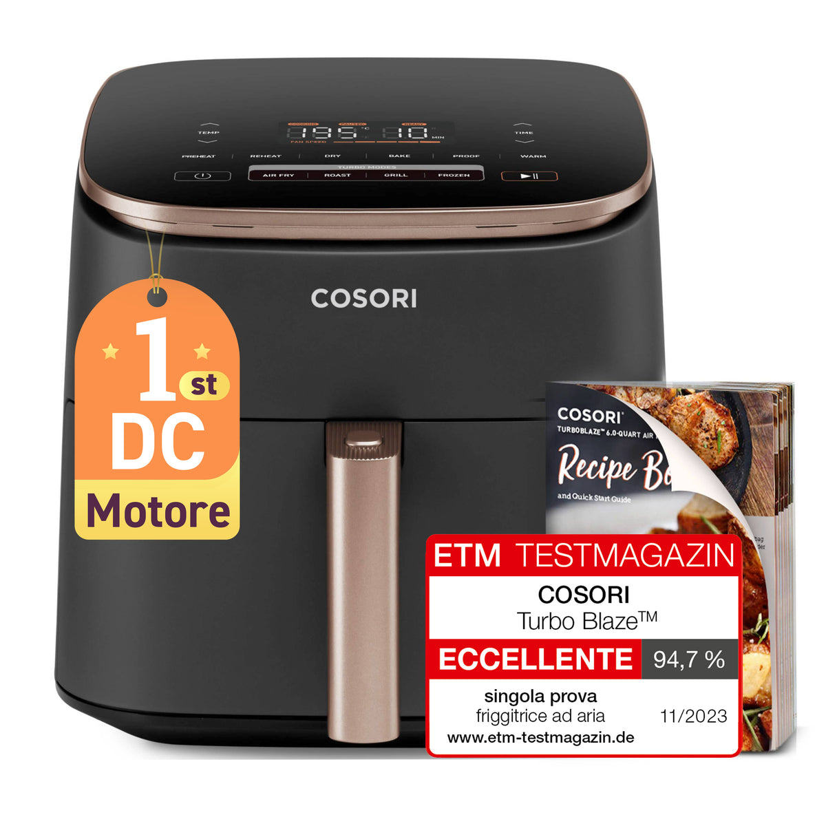 Friteuse sans huile COSORI - Turbo Blaze Chef Edition - Capacité 6L - 6 programmes - 1725W - Noir
