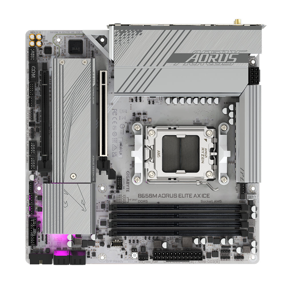 Carte mere - GIGABYTE - B650M AORUS ELITE AX ICE - Micro ATX - Wi-Fi 6E - DDR5 jusqu'a 8000 MHz