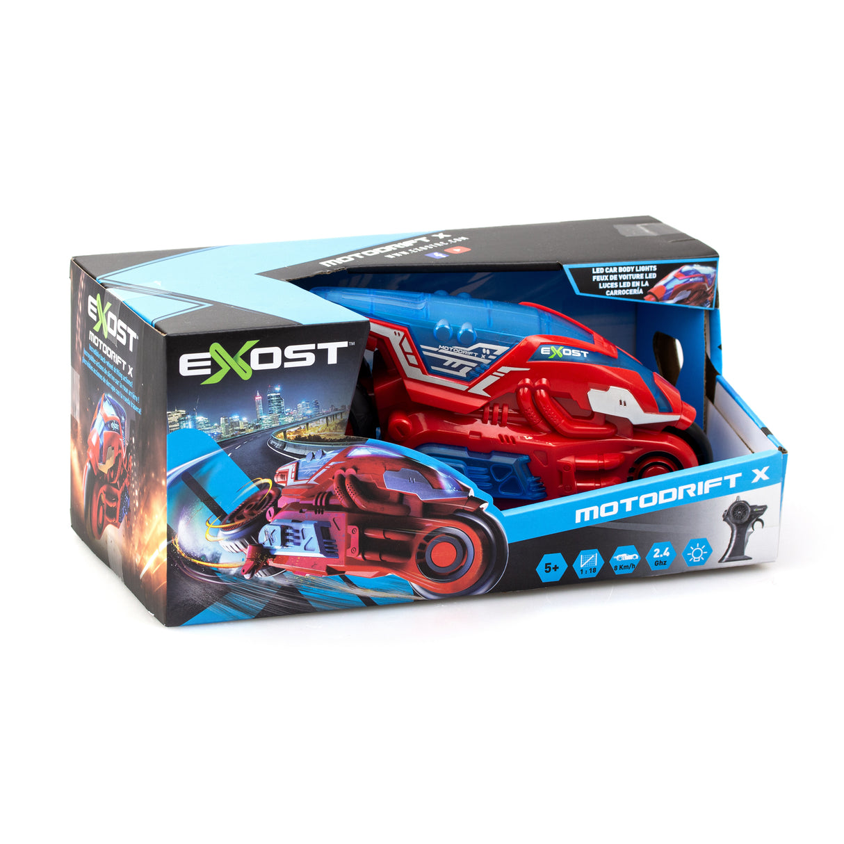 Moto télécommandée - EXOST - MOTODRIFT X LED 24 Ghz - 1:18 - Rouge - 23 cm - Des 5 ans
