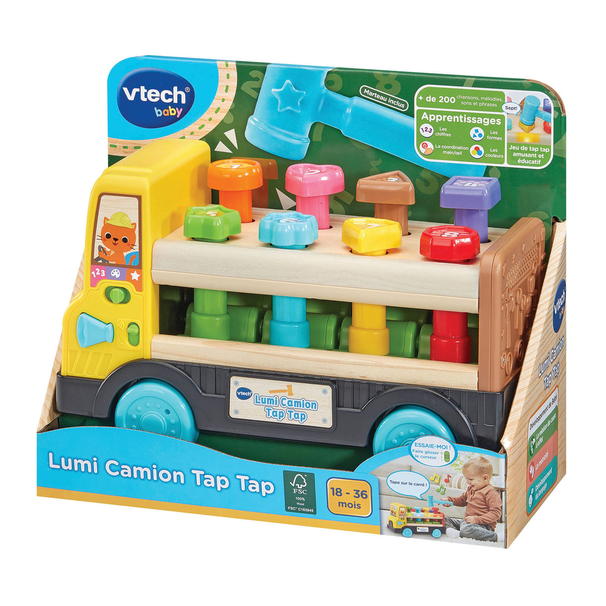 VTECH LUMI CAMION TAP TAP (JOUET AVEC PARTIE BOIS CERTIFIE FSC)