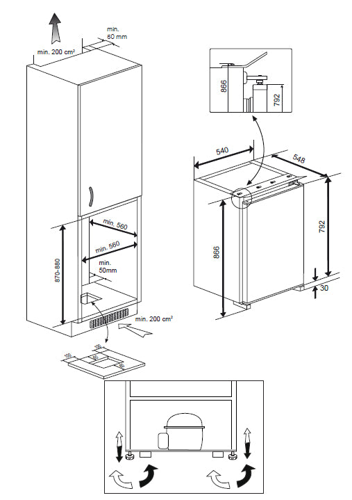 Réfrigérateur BEKO - B1854N - Table top - intégrable - 110 L (97L+13L) - 86x55x55 cm
