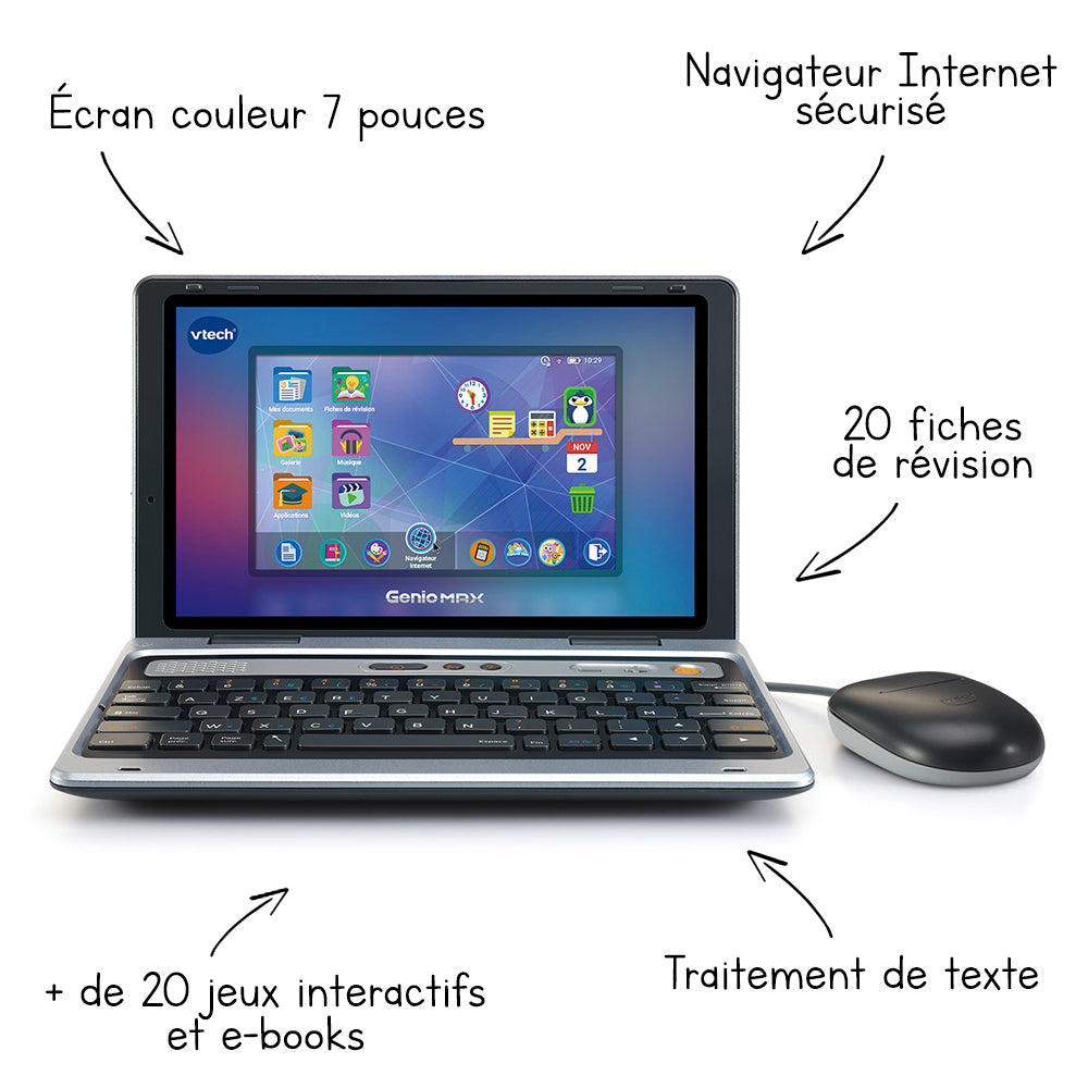 Ordinateur pour enfant VTECH GENIO MAX (écran 7) avec 10 jeux sur les métiers - Mixte - 5 a 12 ans