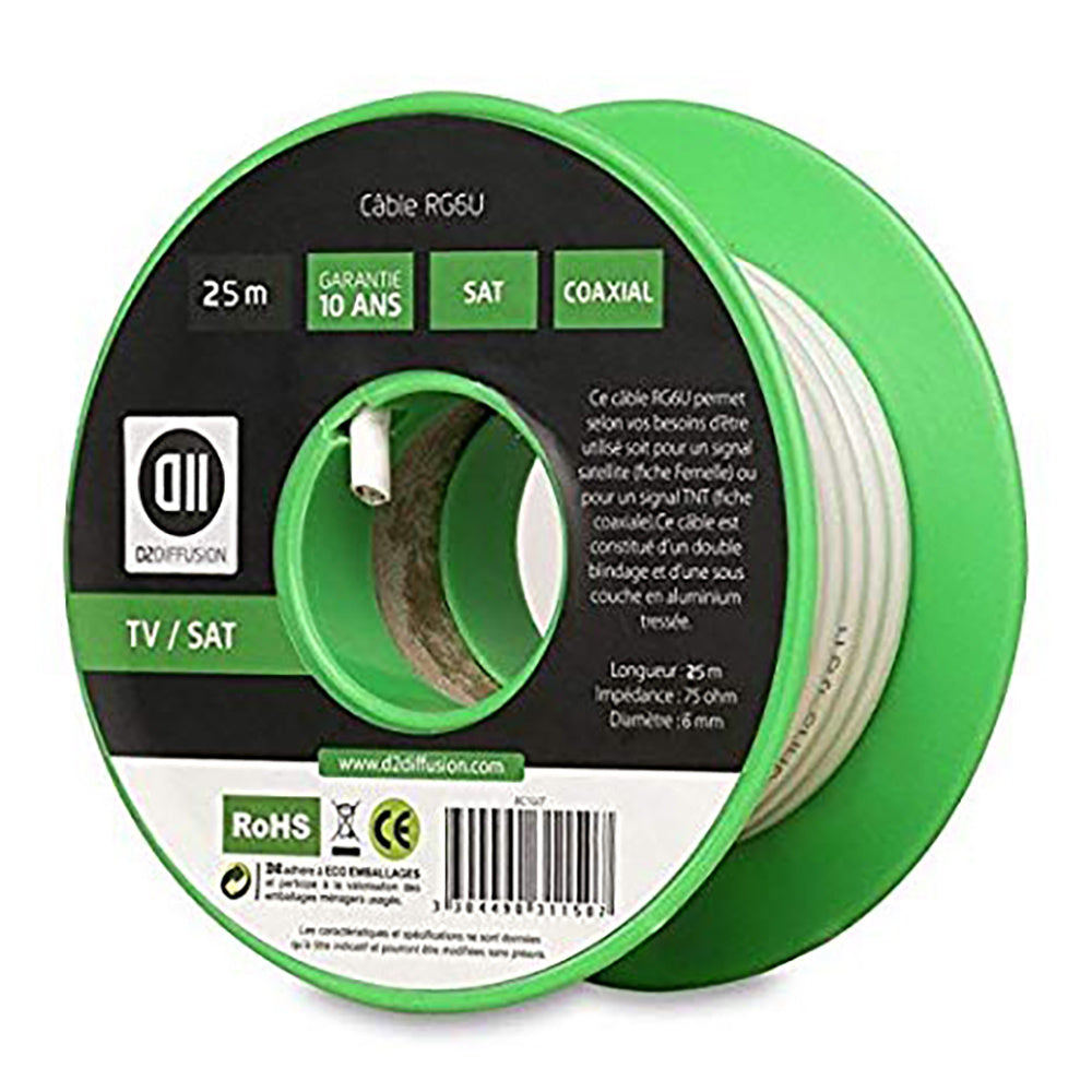 Bobine de c ble Coaxial 25 m Blanc diamètre 6mm
