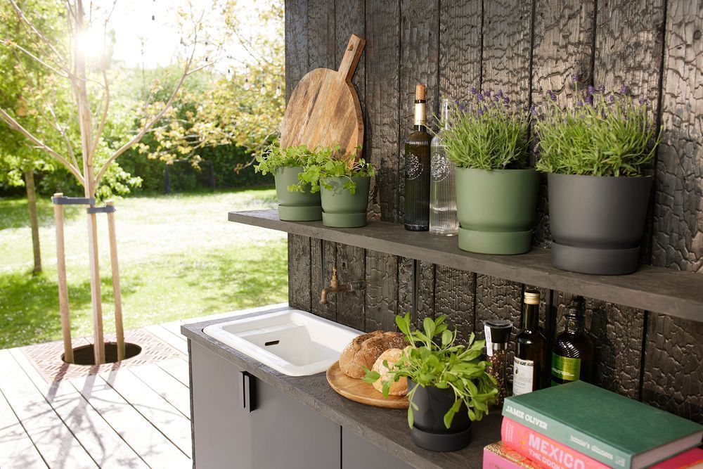 ELHO Lot de 2 pots de fleurs rond Greenville - Ø14xH13,4 cm et Ø16xH15,3 cm - 7 L - Noir