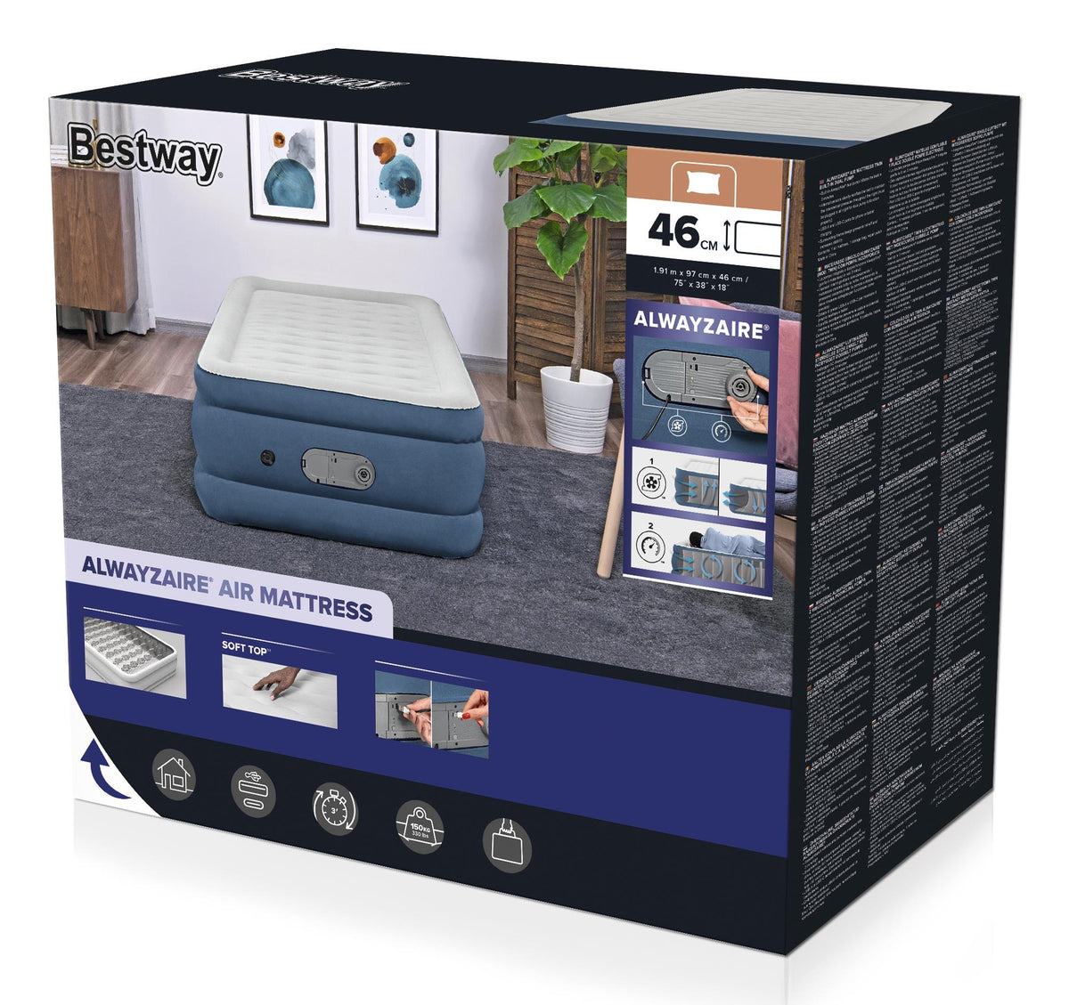 Bestway AlwayzAire™ Matelas gonflable une personne Twin avec double pompe intégrée 1,91 m x 97 cm x 46 cm