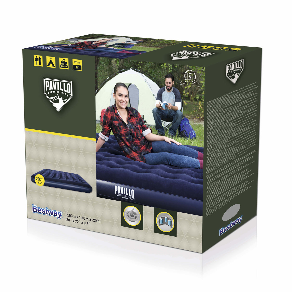 Matelas gonflable camping - BESTWAY - 67004 - 2 places - 2,03 m x 1,83 m x 22 cm