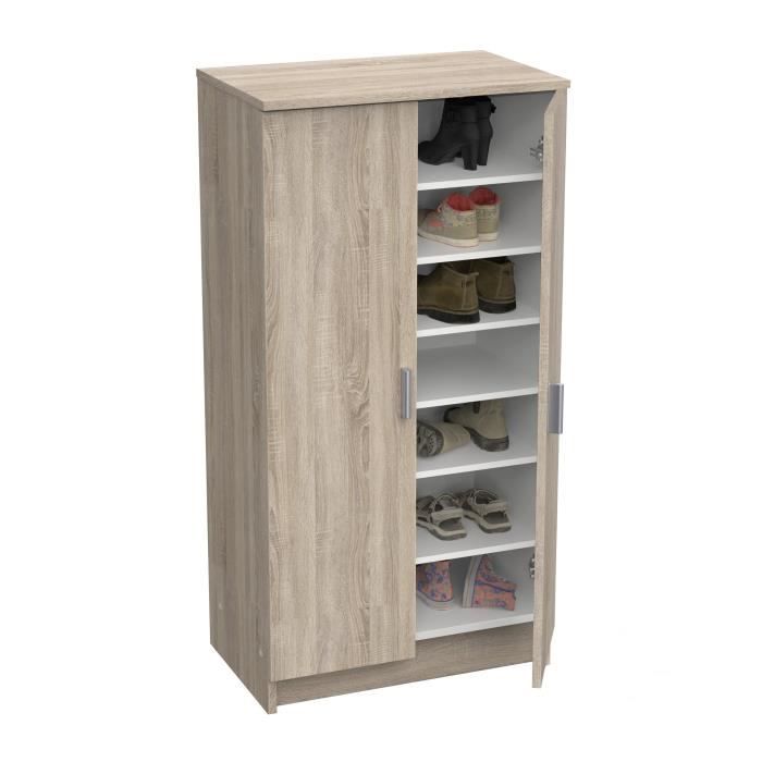 Armoire multi usages - Armoire auxiliaire a 2 portes, Range chaussures - L55xP36xH108cm - Décor chene -DEMEYERE