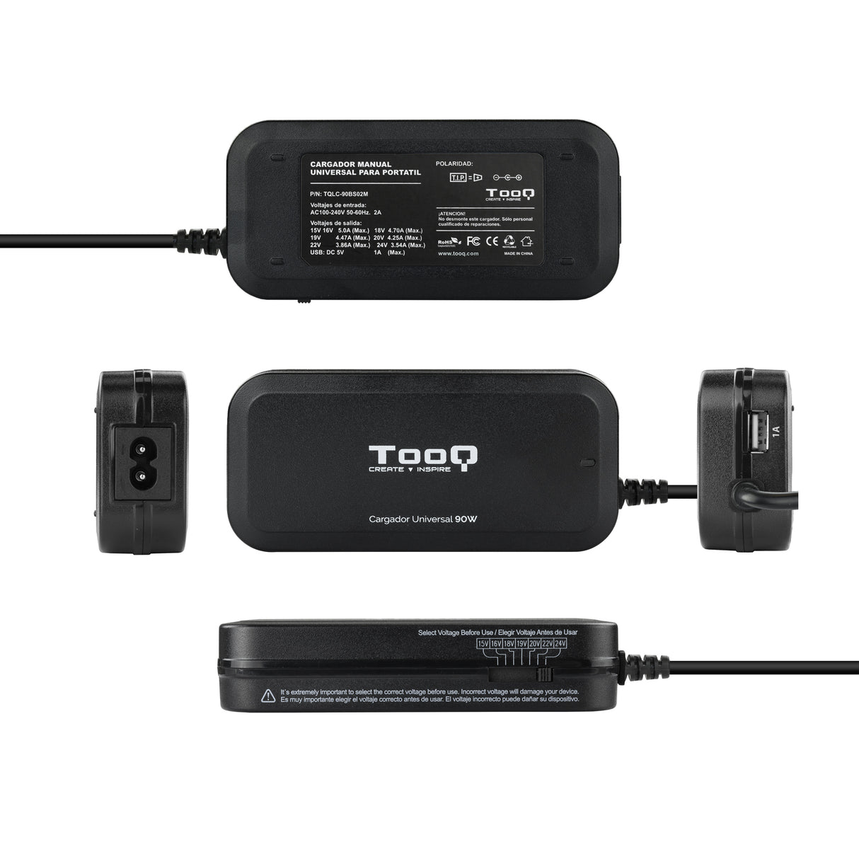 Chargeur universel manuel TooQ 90W - 12 embouts