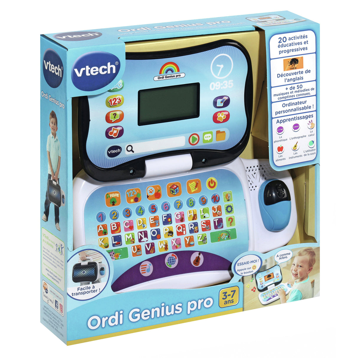 Ordinateur éducatif VTECH ORDI GENIUS PRO NOIR pour enfants de 3 a 7 ans avec souris et 20 activités incluses