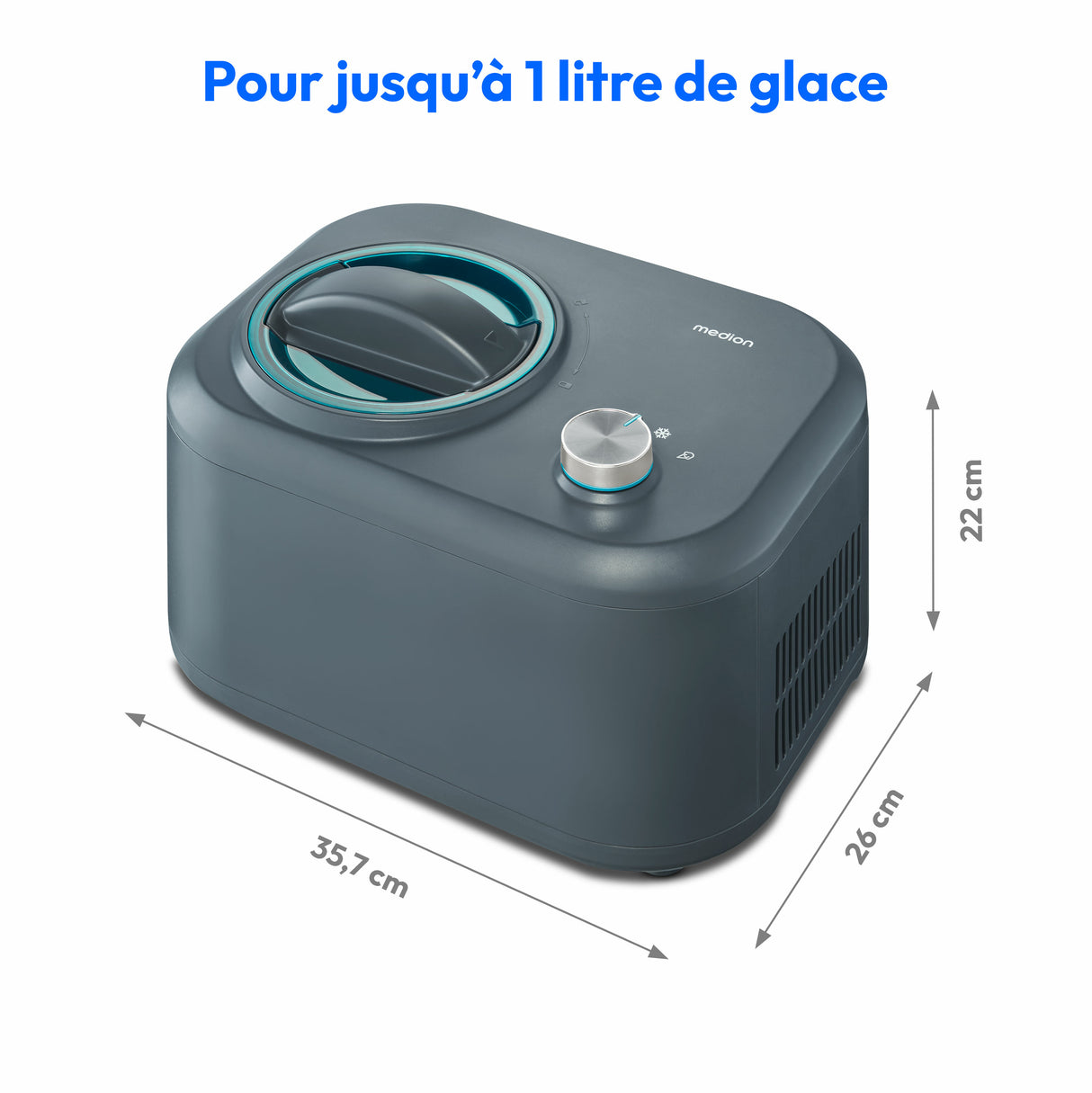 MEDION Machine a glace avec compresseur (convient pour la préparation de cremes glacées, yaourts glacés & sorbets, 1 litre, 100