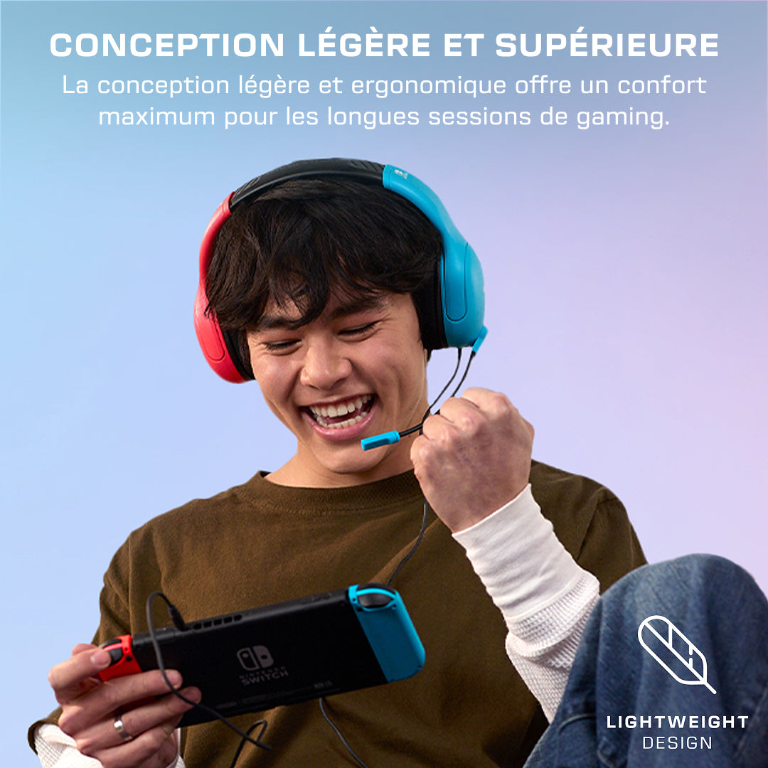 Casque gaming filaire - TURTLE BEACH - TBS-8002-25 - Airlite Fit - Sous licence officielle de Nintendo Switch™ - Bleu fluo et rouge