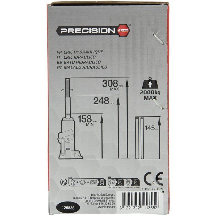 Cric hydraulique bouteille 2T - PRECISION STEEL