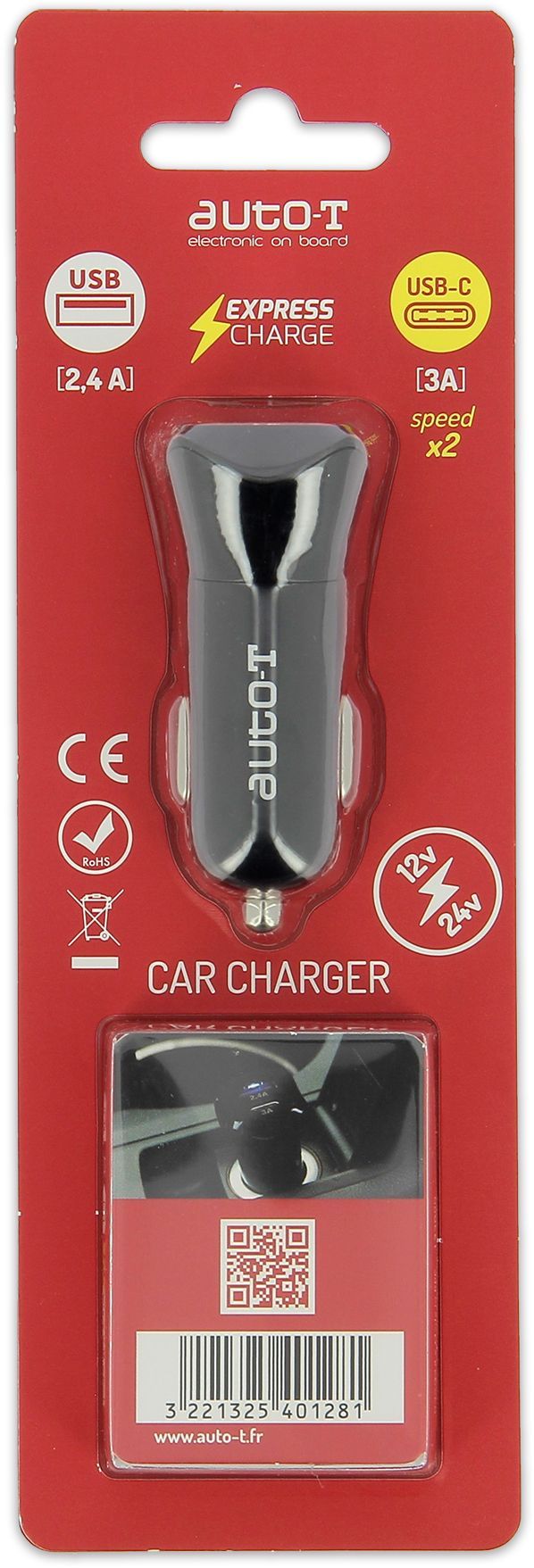 Prise - AUTO T - 540128 - 12/24 V - USB - USB-C