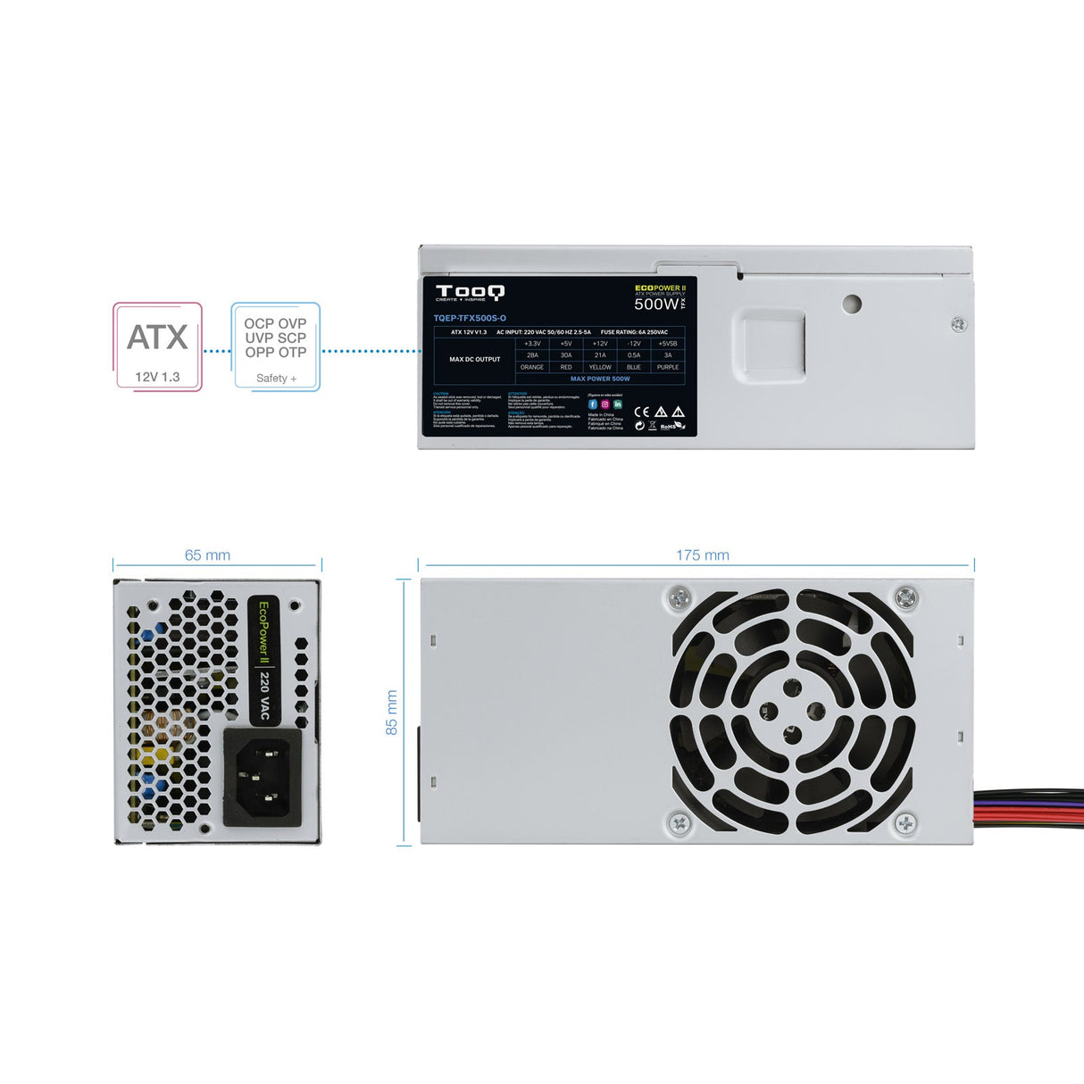 Alimentation TFX TooQ Ecopower II - 500W (OEM)