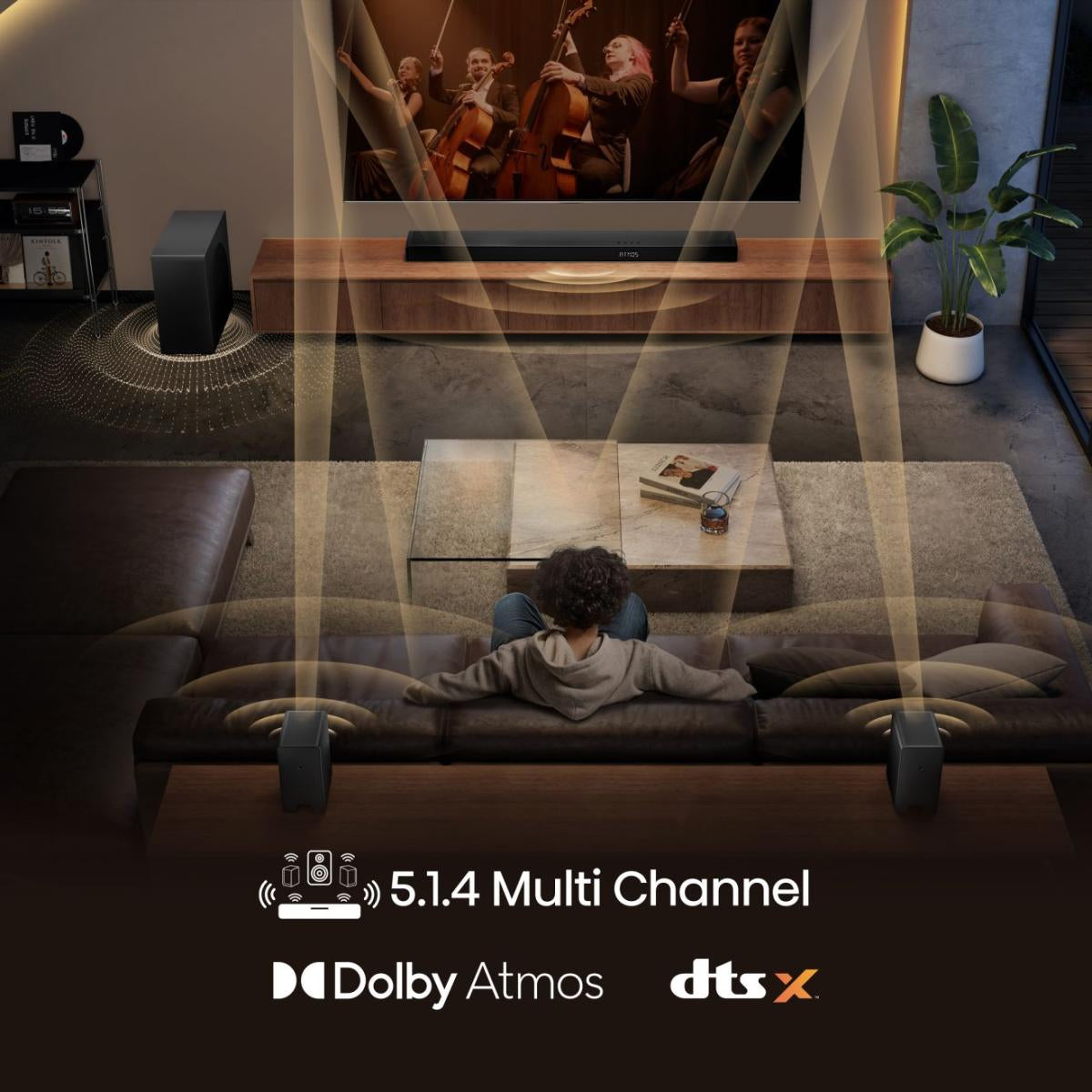 Barre de son - HISENSE - AX5140Q - 5.1.4 Canaux - Dolby Atmos & DTS:X - 520W - Caisson et enceintes arriere sans fil - HDMI eARC