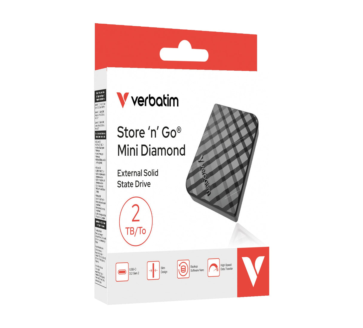 Disque SSD externe Verbatim Store'N'Go Mini Diamond - 2To (Noir)