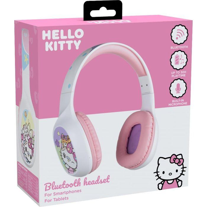 Casque audio - Sans fil - Konix - Hello Kitty - Bluetooth 5.3 PC, smartphones et tablettes - Autonomie 30 h - Blanc et rose
