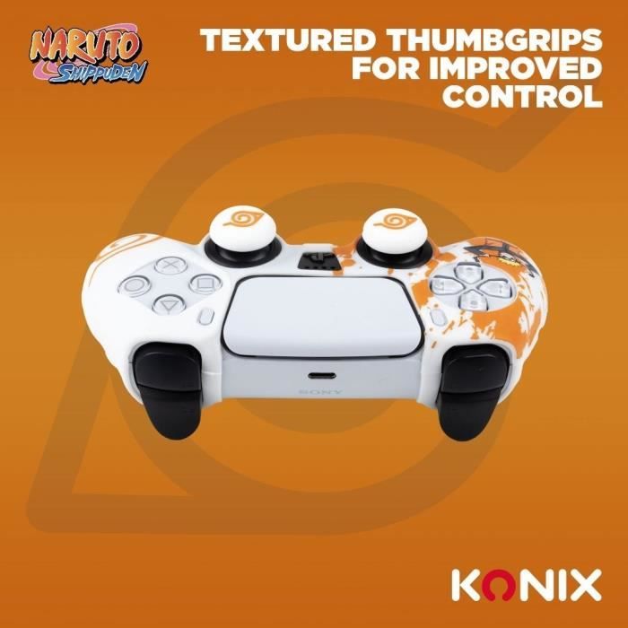 Coque de Protection - KONIX - Pour manette DualSense PS5 - Silicone - Appuie-Pouces - Motif Konoha et Naruto - Blanc