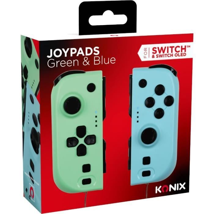 Manettes Joypads - Nintendo Switch et Switch OLED - KONIX - Autonomie 8 h - Fonction vibration - Vert et bleu