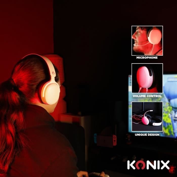 Casque gamer - KONIX - Circum-aural filaire Nexus - Nintendo Switch 2 - Haut-parleurs 40 mm - Micro - Jack 3.5 mm - Blanc