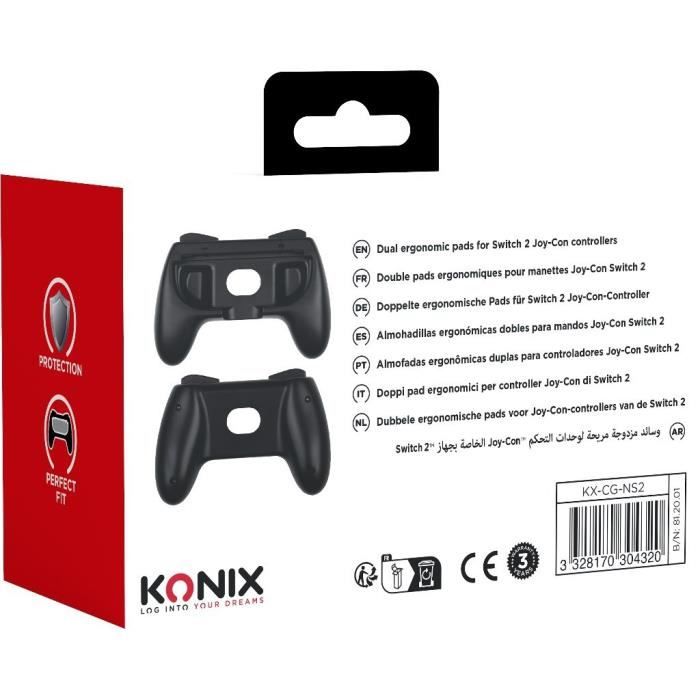 Paire de supports Joy-Con - KONIX - Nintendo Switch 2 - Forme de manette classique - Noir